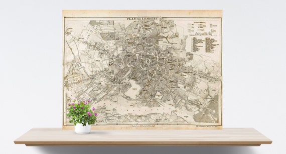 Lwów/ Lviv/ Lemberg City Map Poster on Paper. Historical City Map. Vintage City Map. Antique Map. Lemberg Ukraine Map