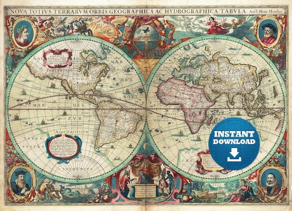 Bohemian Vintage World Map: Colorful Printable (Digital Download)