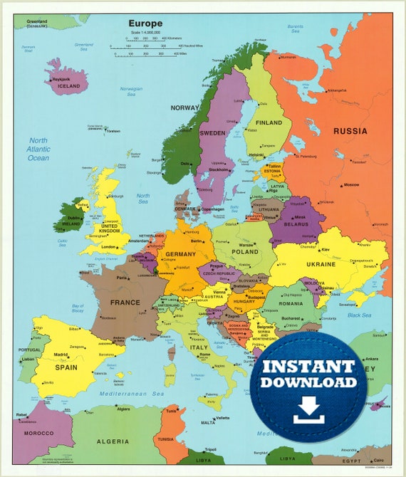 map of europe Digital Political Colorful Modern Map Of Europe Ready To Etsy map of europe