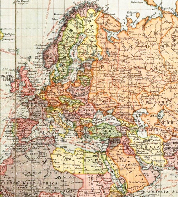 ヴィンテージ世界地図アートプリント：1922年アンティークスタイル