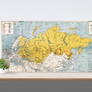 Mapa vintage de Rusia amarilla en papel, cartel de mapa vintage de Rusia, cartel histórico de Rusia, mapa vintage de Europa del Este, cartel de Rusia zarista