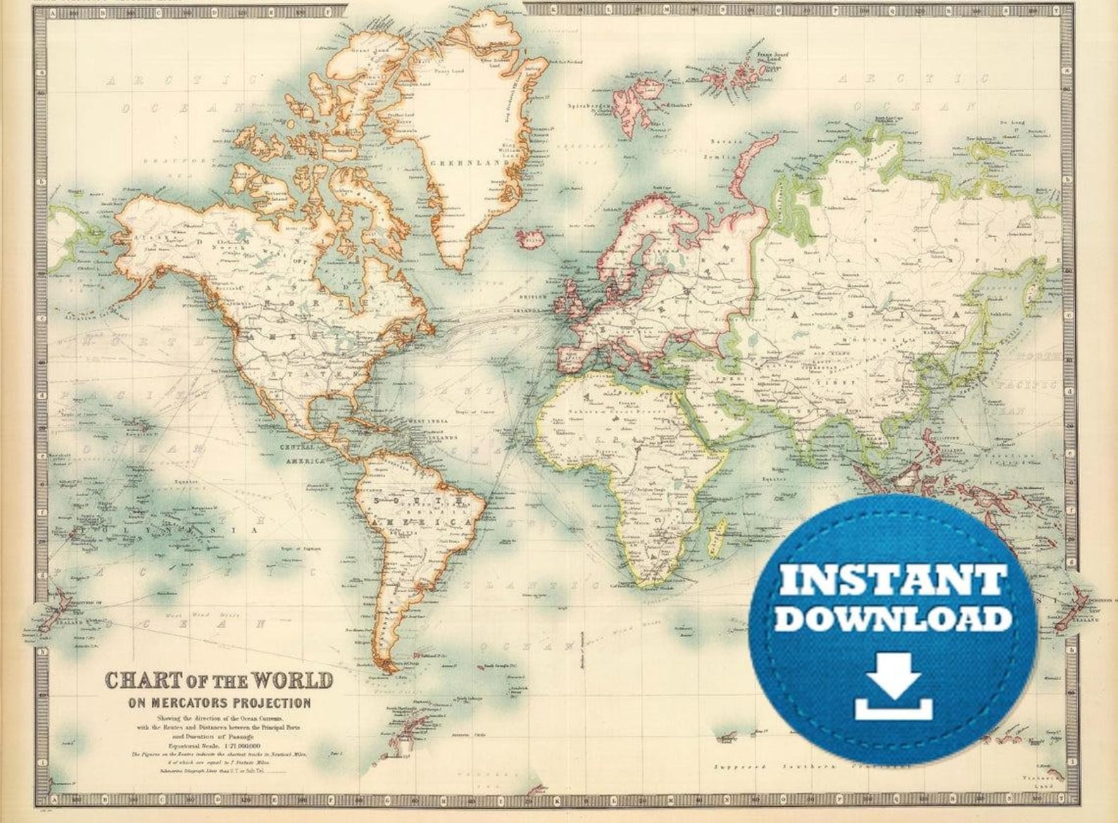 Digital Vintage World Map Printable Download. Antique World - Etsy