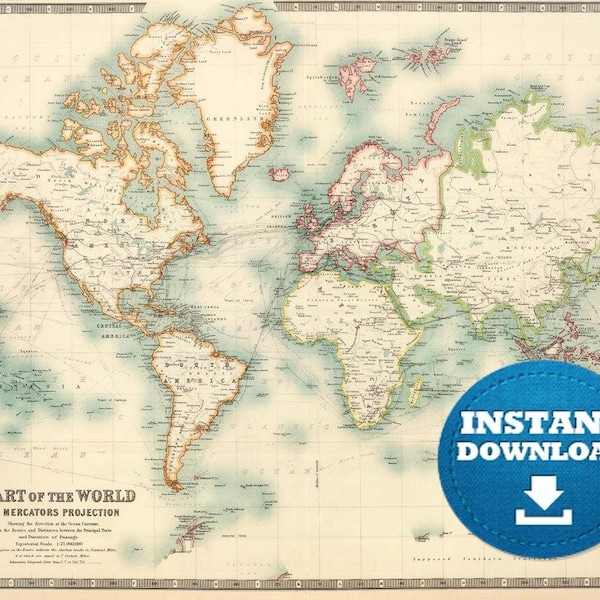 Vintage World Map Etsy