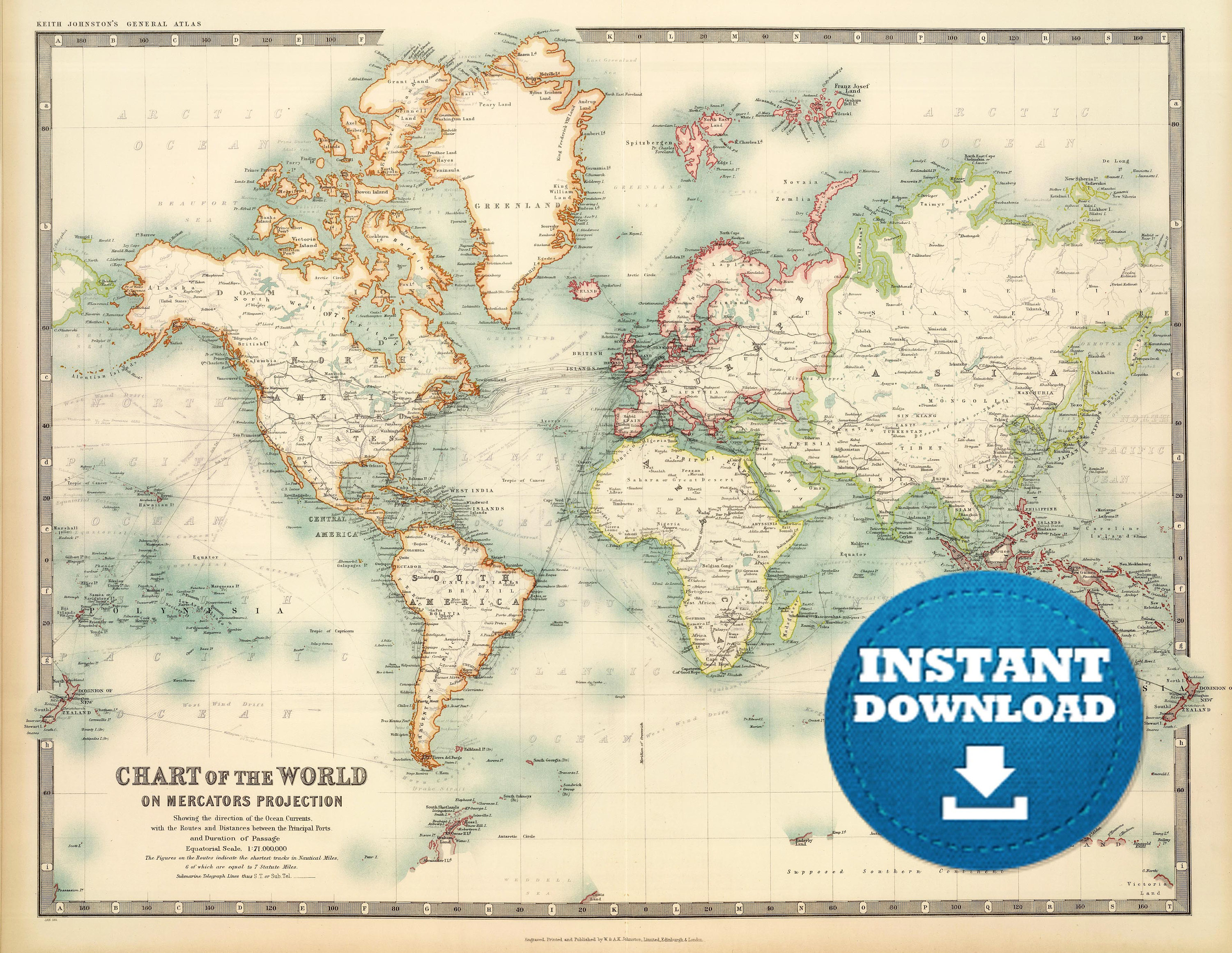 Digital Old World Map Printable Download Vintage World Map Printable Map Large World Map