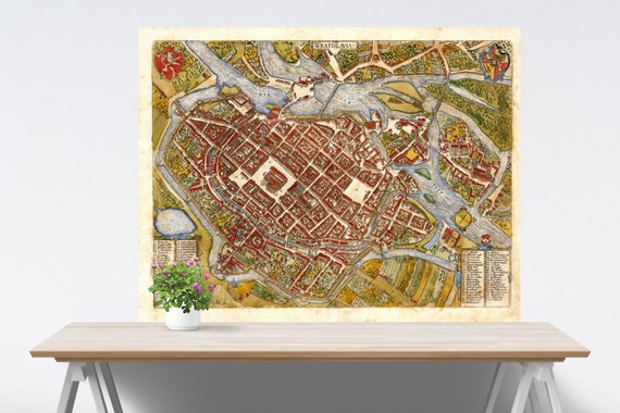 Vintage Wroclaw City Map Poster - 1587 Historical Print