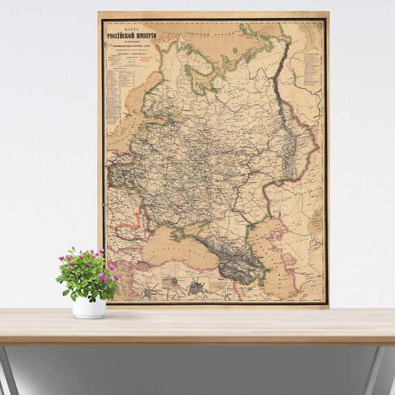 Vintage European Russia Map on Paper, Imperial Russia Map, Historical Russia Poster, Vintage Map of Eastern Europe, Tsarist Russia Map