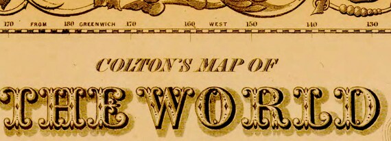 1864年ヴィンテージ世界地図：ブロンズアンティークスタイル（デジタル