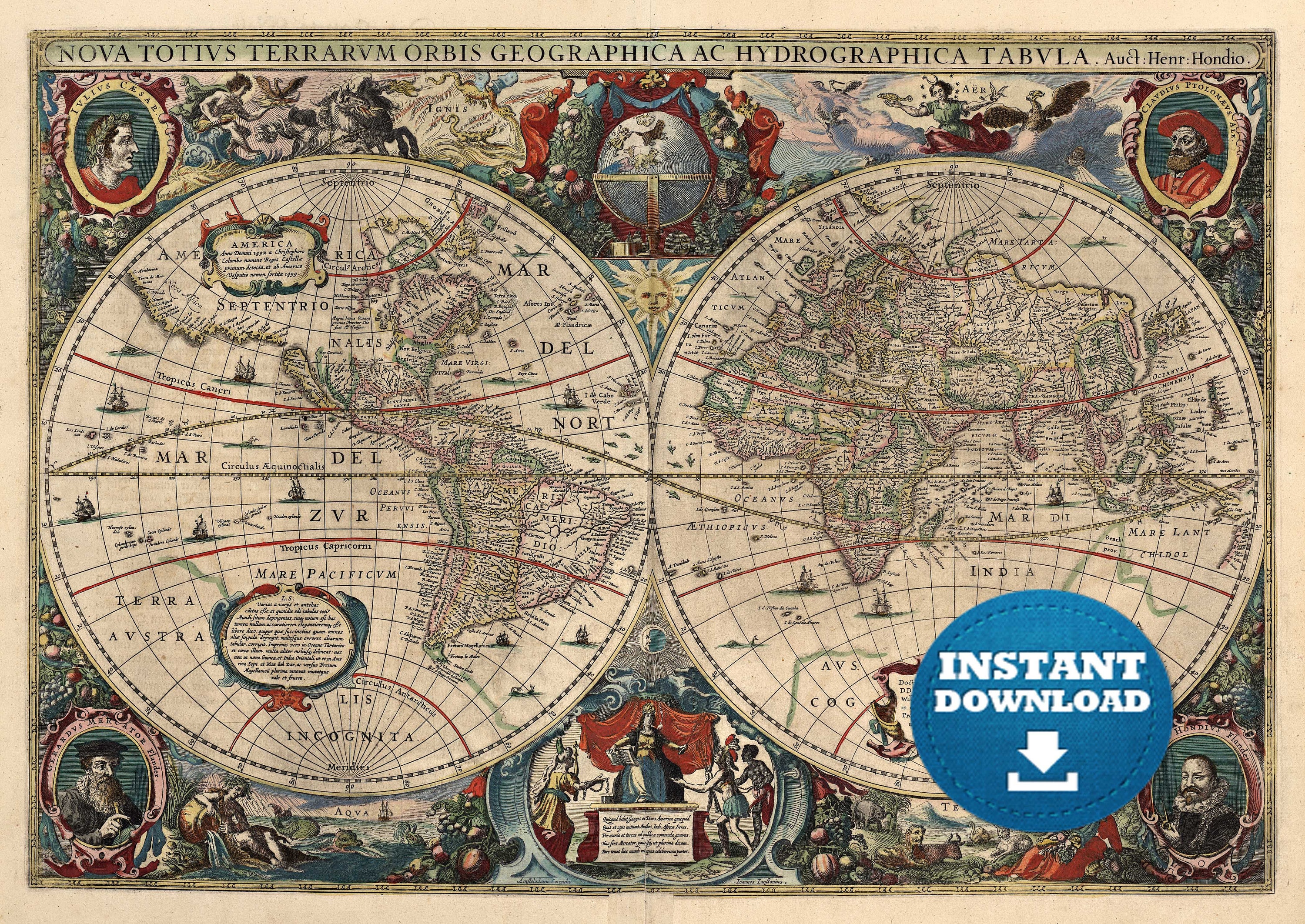Digital Vintage Antique World Map Printable Download. Vintage Etsy
