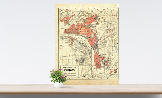 Kaunas City Map Poster, Lithuania 1922