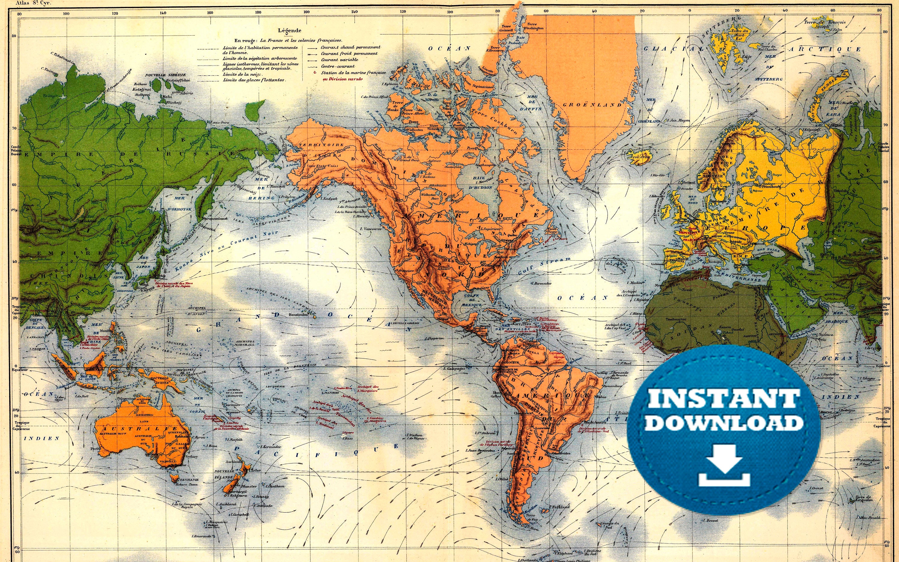 colorful america centric digital vintage printable world map download