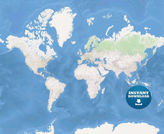 Modern Roads World Map: High Dimensions Printable Map (Digital Download)