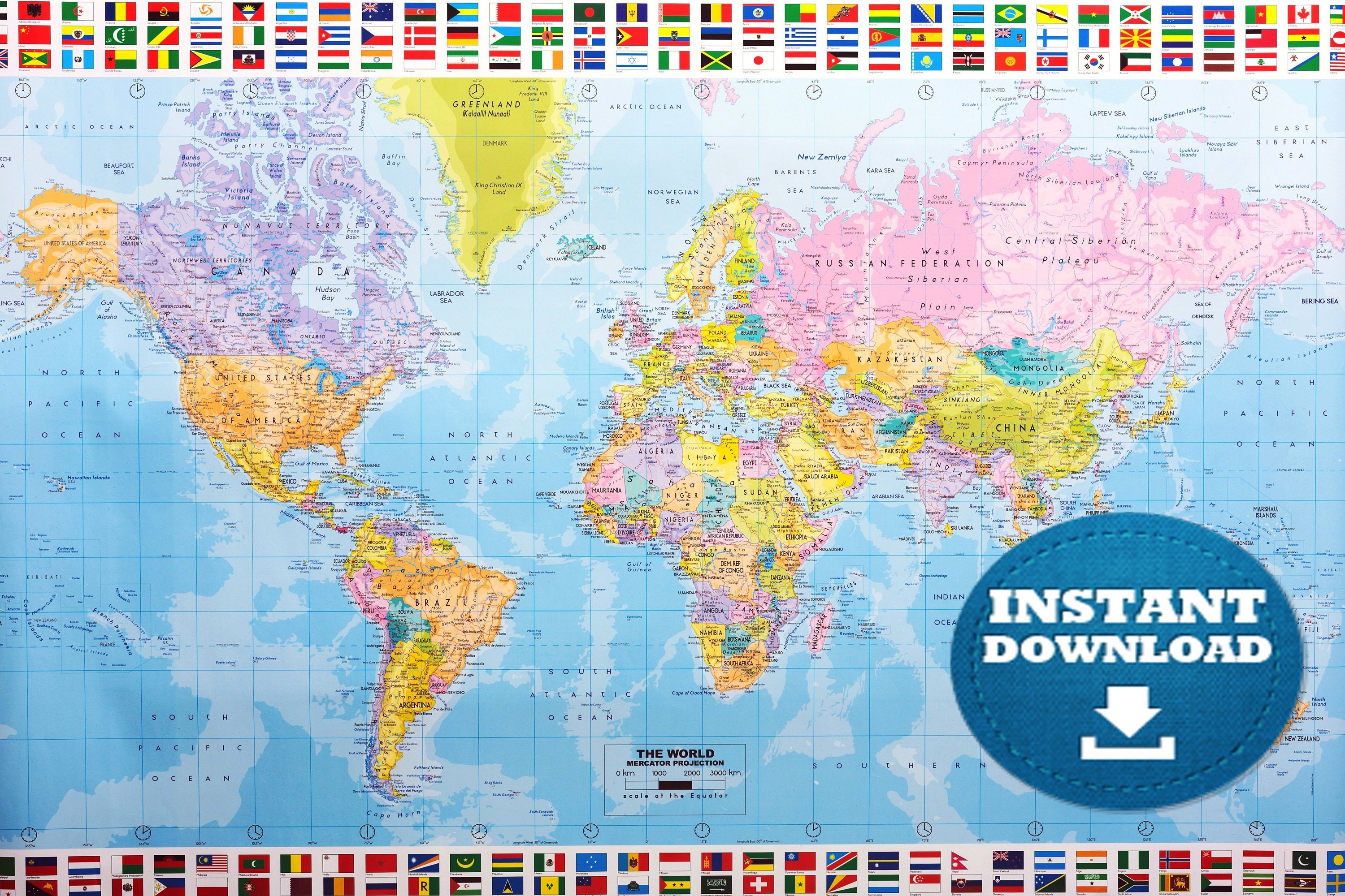 digital political world map printable download world map