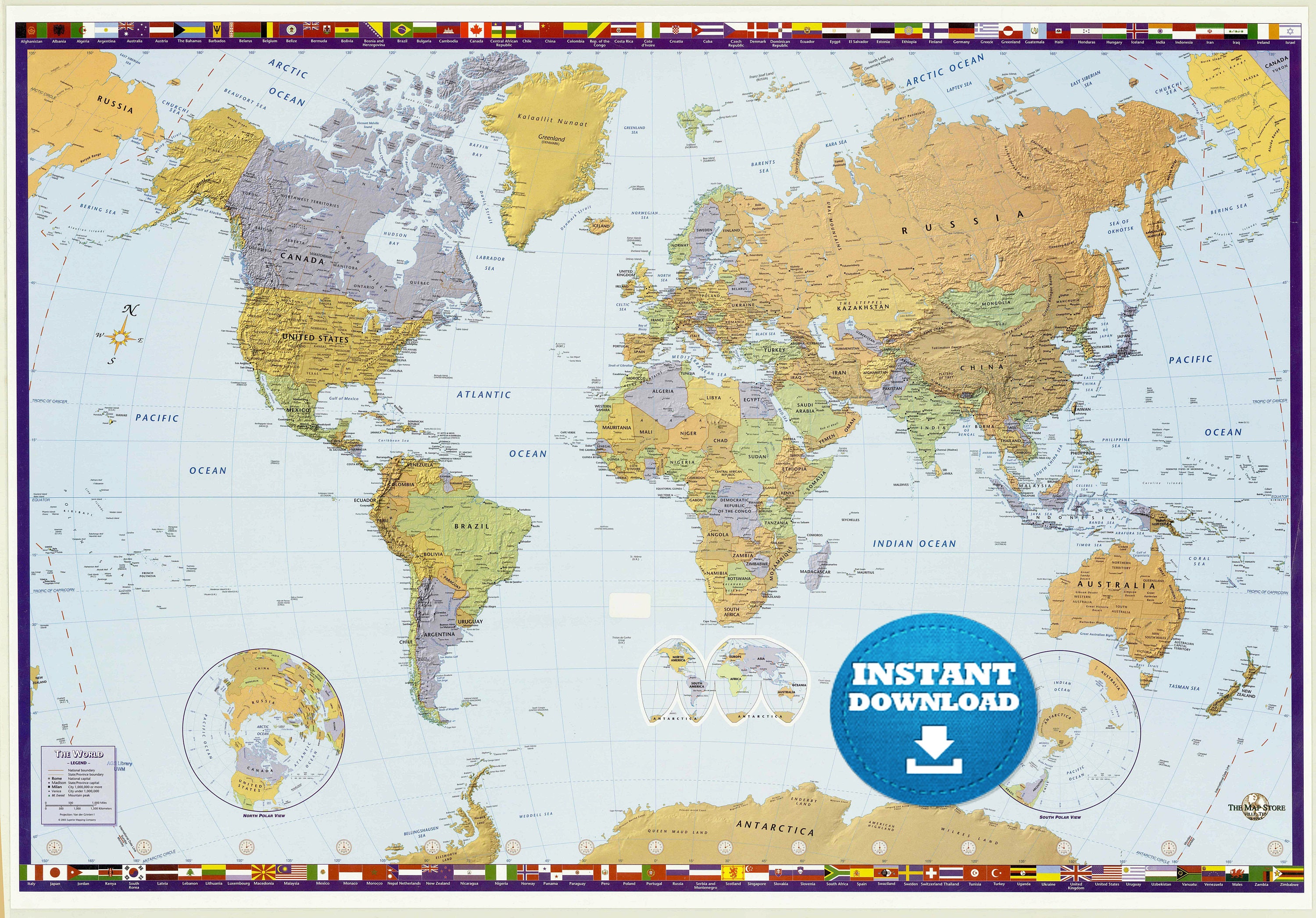 digital modern political world map printable download