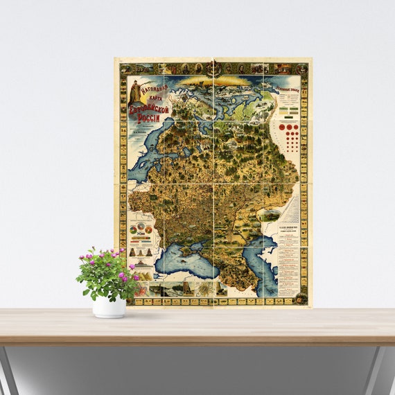 Vintage Pictorial Map of European Russia, 1903, Historical Poster