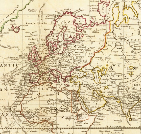 ヴィンテージ世界地図（印刷可能）：1801年アンティークスタイル