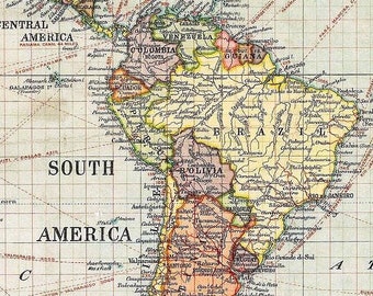 ヴィンテージ世界地図アートプリント：1922年アンティークスタイル