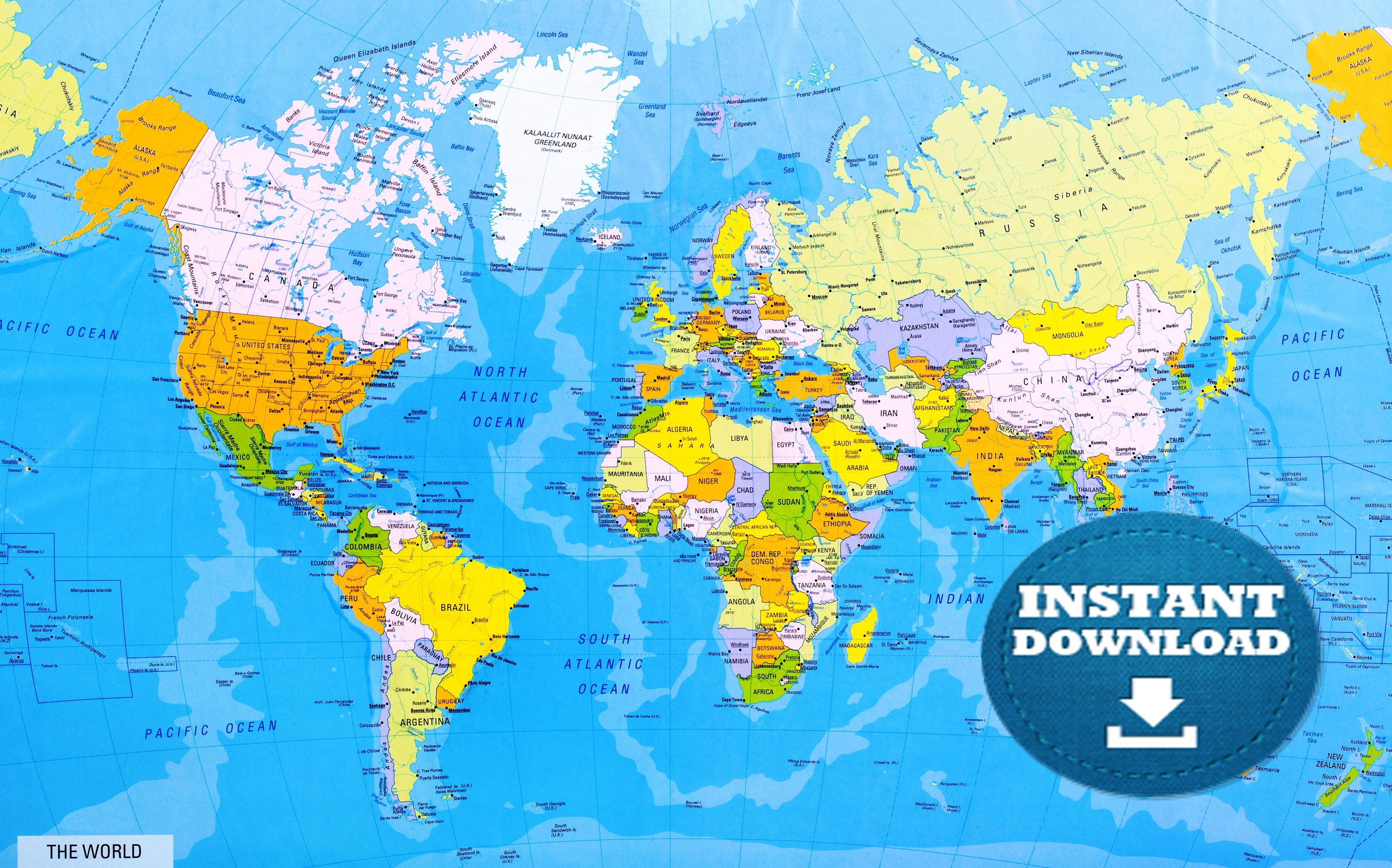 High Resolution World Map With Countries And Capitals