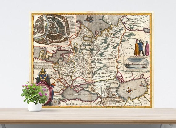 Vintage Map of Russia on Paper 1635. Unframed Historical Map Print. Russland. Russiae. Tartaria. Vintage Poster European Russia Map