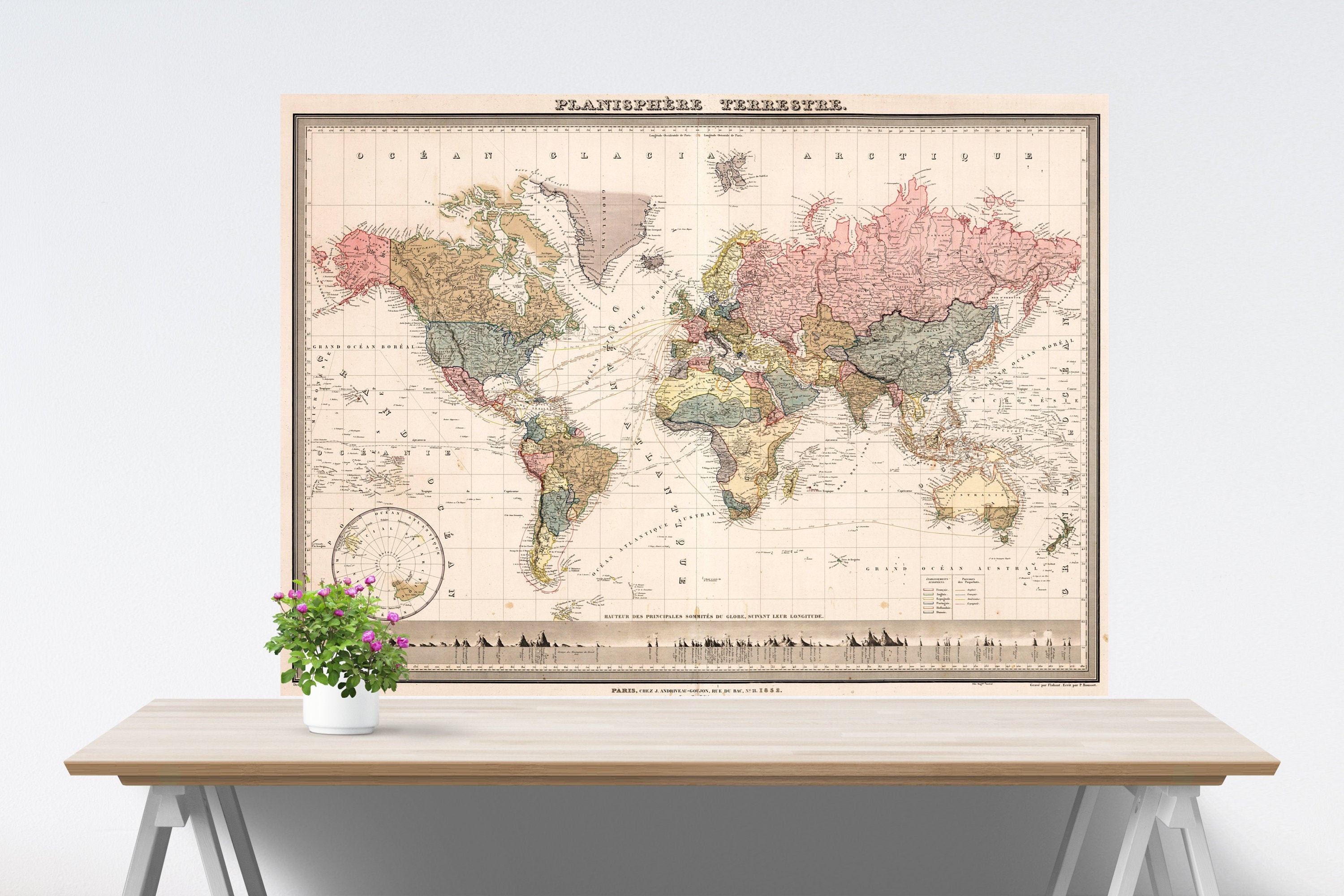 Pastel Pink World Map on Paper Colorful World Map Art Etsy