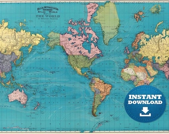 額装品/Old World Map Blue/ポスター 額装品/Old World Map Blue/ポスター Poster World Map Vintage