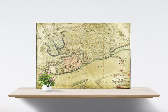 Vintage Riga City Map Print: Antique Eastern Europe, Latvia