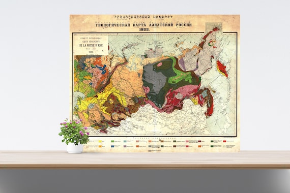 Vintage Colorful Geological Map of Russia 1922 Poster