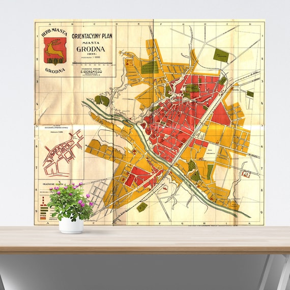 Grodno/ Hrodna Vintage City Map Poster on Paper. Russia Historical City Map. Vintage City Map. Poland Antique Map. Unframed