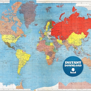 Colorful Bohemian Digital Old Printable World Map Download. Vintage World Map. French World Map.Printable World Map