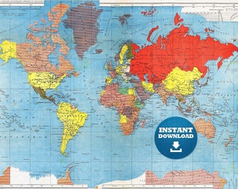 colorful bohemian digital old printable world map download etsy