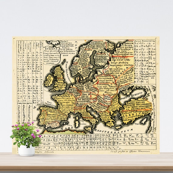 Vintage 1741 Language Map of Europe: Europa Polyglotta Art Print