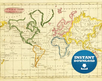 1930年代のヴィンテージ世界地図プリント（国旗付き）（デジタル