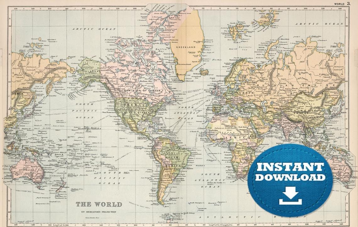digital vintage world map printable download antique world map pastel
