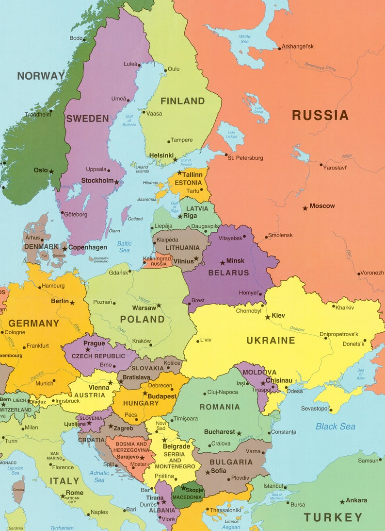 Digital Modern Map Of Europe Printable Download Large Europe Etsy