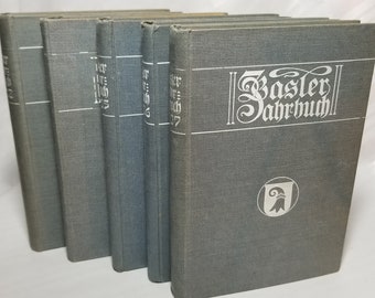 Lot of 5 Basler Jahrbuch for 1904, 1905, 1906, 1907, and 1908. Helbing und Lichtenhahn. Basel Switzerland.
