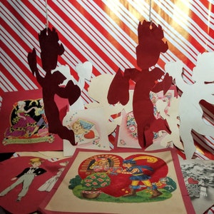Vintage 1960s Valentine&#39;s Day Ephemera: Cupid Silhouettes, Paper Crafts