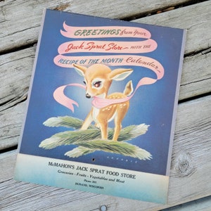 1946 Jack Sprat Foods Calendar McMahon's Jack Sprat Food Store Durand WI Reindeer illustration by A R Noble