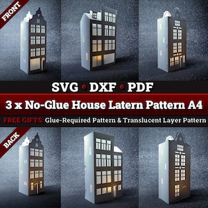 Paper House Latern Cut Files. Amsterdam houses. Christmas paper latern. Set #05