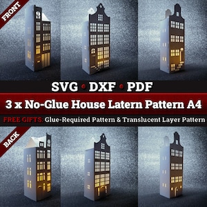 Paper House Lantern Cut Files. Amsterdam houses. Christmas paper latern. Set #2