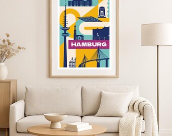 Hamburg Poster Printable | Modern City Illustration | Hamburg Wall Art | Germany Travel Decor | Digital Download