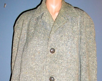 SALE  Vintage 50s, wool, tweed, overcoat, zip out lining, size 46, MINT, by Henry Lytton, 50s union label