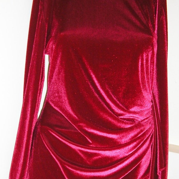 Vintage 80s, red velour, pants and top, pants set, small, medium, asymmetrical drape, lounge