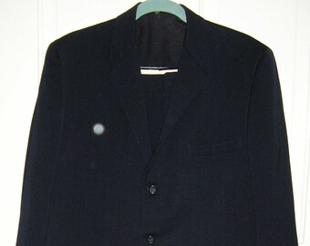 Vintage 50s, navy lightweight wool men's suit, pleat front pants, cuffs, excellent condition, 40R, single vent, three button,  unisex