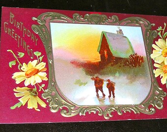 Antique Birthday postcard, 1900s, embossed, very good condition, Birthday Greetings