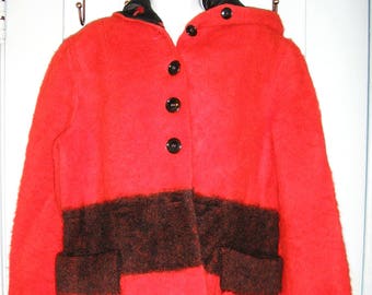 Vintage 50s, Hudson Bay red and black blanket coat, made in England, medium to small