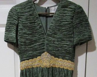 Vintage 90s, Mary McFadden emerald green gown, couture gown, McFadden Couture, size small, fortuny pleats, MINT condition