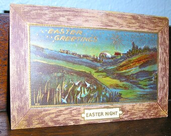Antique post card, pre-1910, Easter post card, embossed, very good condition, Easter Night