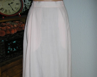 Vintage 70s, pink linen skirt, tea length, size 12, Kenneth Gordon, made in Hong Kong, sheer linen, maxi skirt, high waist