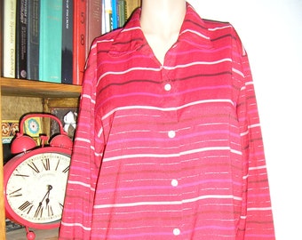 Vintage 80s, Blassport, red, striped, tunic blouse, size XL