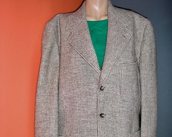 Vintage 50s, Harris tweed, brown and cream tweed, jacket, 44, heavyweight, classic style