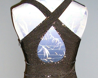 SALE   Vintage 90s, Adrianna Papell Evening, black beaded, cocktail formal dress, size 6, cross back ,open back